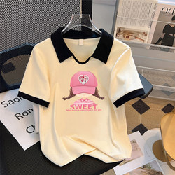 Girls' Polo Shirt, Pure Cotton Short-Sleeved T-Shirt, Summer Wear, 2026 New Style, Big Kids, Girls' Color-Blocked Tops, Middle School Students