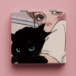 High-End Cat-Shaped Student Portable Makeup Mirror, Foldable Small Mirror, Carry-On Flip-Top Makeup Mirror for Women