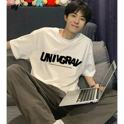 Trendy Brand Design Letter High-Street Pure Cotton Short-Sleeve Men's Summer American Casual Versatile T-Shirt Top