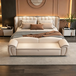 Italian-Style Light Luxury Bed End Bench, Modern Minimalist Master Bedroom Bed Bench, Home Bedside Bench with Storage, Long Sofa Bench
