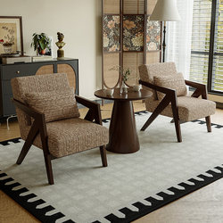 Solid Wood Balcony Tea Table and Chair Set Three-Piece Set Richard Single Sofa Chair Living Room Leisure Small Tea Table