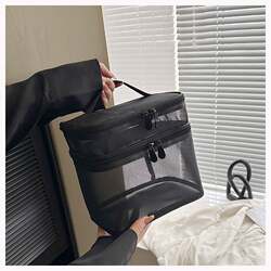 Handbag Cosmetic Bag Portable 2023 New High-End Transparent Large-Capacity Partitioned Mesh Storage Bag Toiletry Bag