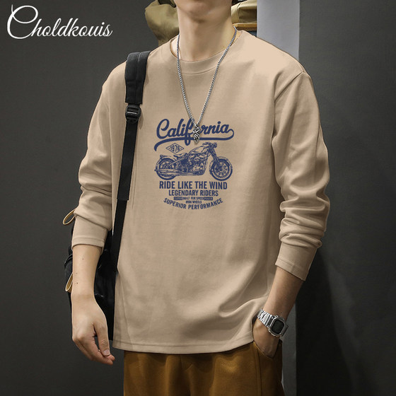 
Pure cotton long-sleeved T-shirt men's sweatshirt spring and autumn trendy loose and versatile casual round neck base shirt autumn top