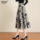 New summer trendy skirt printed with high waist slim big umbrella skirt retro mid-length over-knee women's skirt