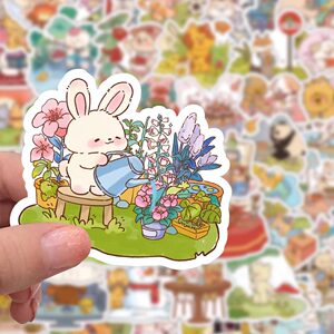 60 cartoon small animals one day sticker creative cute ins, decorative mobile phone case DIY sticker rabbit panda