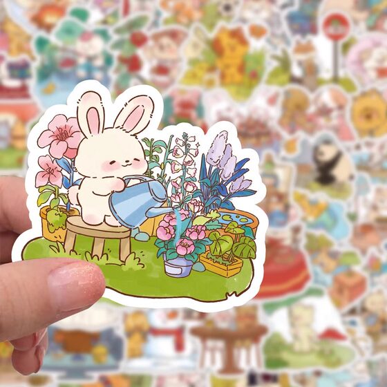 60 cartoon small animals one day sticker creative cute ins, decorative mobile phone case DIY sticker rabbit panda