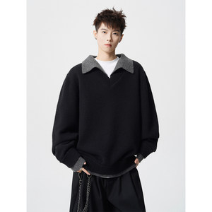 
Wuyibai Spring and Autumn 2026 New Boys American Loose Fake Two-piece Sweater Men's Casual Couple Knitted Sweater