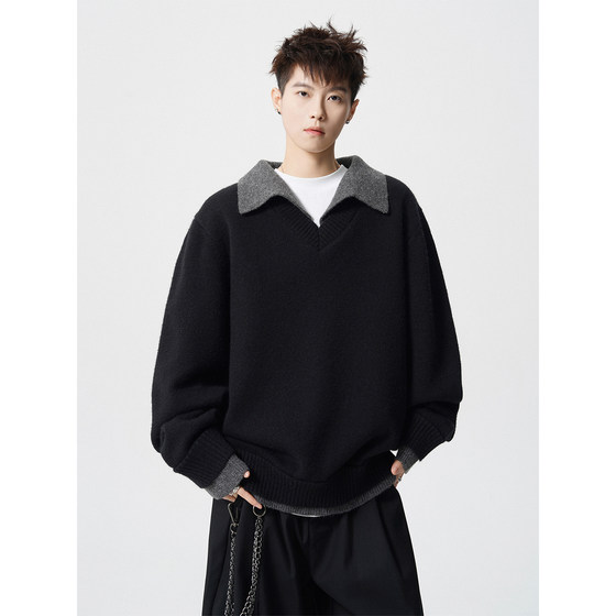 
Wuyibai Spring and Autumn 2026 New Boys American Loose Fake Two-piece Sweater Men's Casual Couple Knitted Sweater