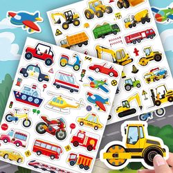 Cartoon Cute Transportation Stickers Excavator Airplane Car Ship Kidsren's Fun Educational Reward Stickers
