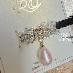 Xinin Acc Korean Imported Ro Handmade Bow Pearl Hairpin Crystal Water Drop Side Clip with a Light Luxury Vibe