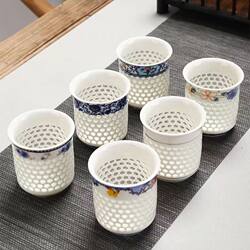 Exquisite Tea Set, Blue and White Porcelain Tea Cup, Honeycomb-Shaped Exquisite Cup, Ceramic Tea Cup, Jingdezhen Large Tea Cup, Water Cup, Master Cup