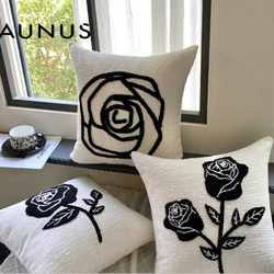 Modern Minimalist Style Black and White Rose Light Luxury Minimalist Living Room Sofa Throw Pillow Decorative Cushion Backrest Pillow