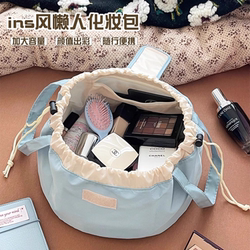 Lazy Person's Makeup Bag for Women, Large Capacity, Portable Drawstring Travel Cosmetic Storage Bag, Multifunctional Hand-Held Toiletry Bag