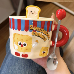 Mug Cup Ceramic Cup with Lid Water Cup Coffee Cup Household Cute Girl Birthday Gift for Girlfriend on School Start