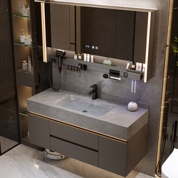 2026 New Model Rock Slab Integrated Basin Bathroom Vanity Sink Washbasin Cabinet Bathroom Cabinet Set