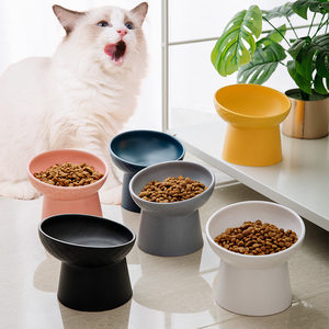 
Cat bowl ceramic high-leg neck guard pet bowl dog bowl anti-knock over cat food bowl pet supplies cat water bowl rice bowl