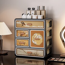 Cosmetics Storage Box, Antique-Style Dressing Table, High-End Cosmetics Storage Rack, Household Multi-Layer Dust-Proof Organizing Box