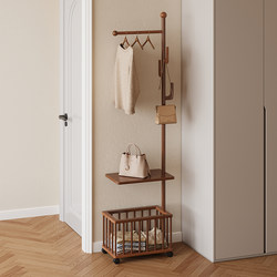 Clothes Rack Floor-Standing Bedroom Movable Household Dirty Clothes Basket Storage Rack Solid Wood Clothes Hanger Multifunctional Bedside Coat Rack