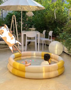 Children's inflatable swimming pool, household foldable striped baby pool, summer water play, inflatable ocean ball pool