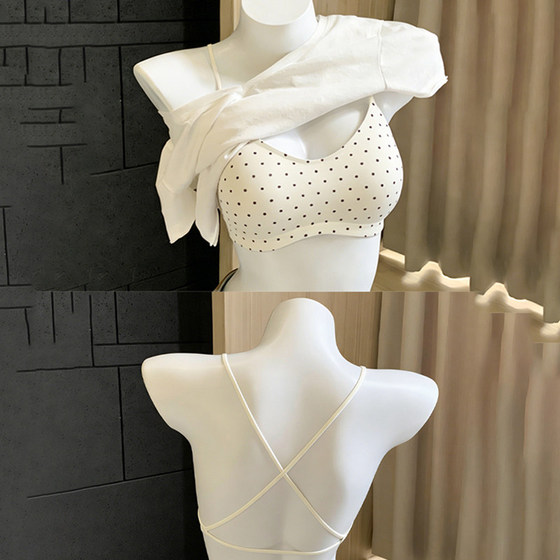 
Sexy pure lust style spaghetti straps beautiful back bra for women push up small breasts to show big polka dots girl cross backless bra