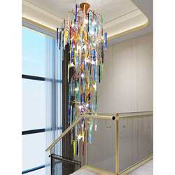 Duplex staircase long chandelier American style full copper branch crystal lamp hollow living room lamp villa luxury ceiling chandelier factory