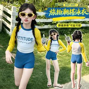 
Girls' new dopamine swimsuit children's baby girl's split shorts swimsuit girls' big children's long-sleeved sun protection quick-drying