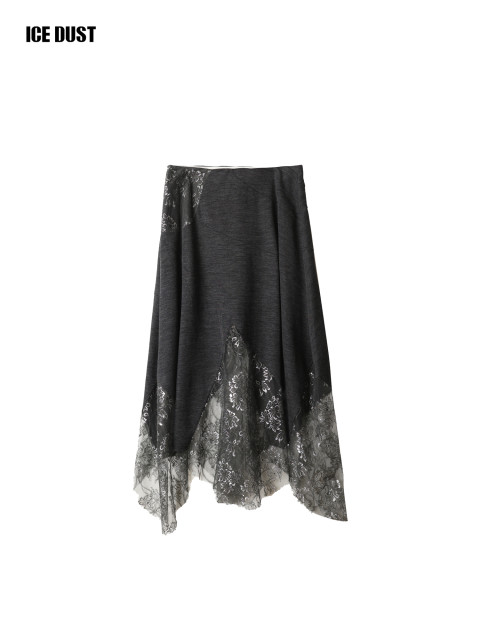 ICEDUST Winter Series Silver Onion Lace Splicing Irregular Design Mid-length Skirt for Women