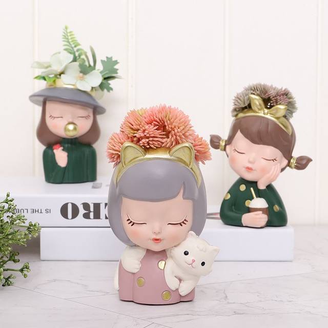 If cross-border European cute bubble girl resin succulent flowerpot ...