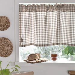 Plaid Cotton and Linen Light Plaid Decorative Half Curtain for Cabinet, Utility Room, Cover-Up Curtain, Door Curtain, Hanging Curtain, No Drilling Required