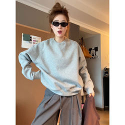 American Retro Heavy Gray Sweatshirt for Men and Women, Spring and Autumn Couple Style, Lazy Style, High-End Feel, Round Neck, Regular Shoulder Jacket