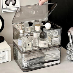 Acrylic Desktop Storage Box, Transparent Dust-Proof Organizer Box, Cosmetics Storage Box for Bedroom, Dormitory, Office, with Lid, Miscellaneous Storage Box