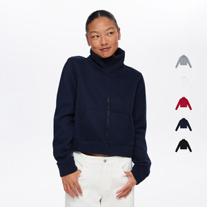 
oneup American short fleece jacket for women in autumn and winter loose zipper sports cardigan liner stand collar sweatshirt