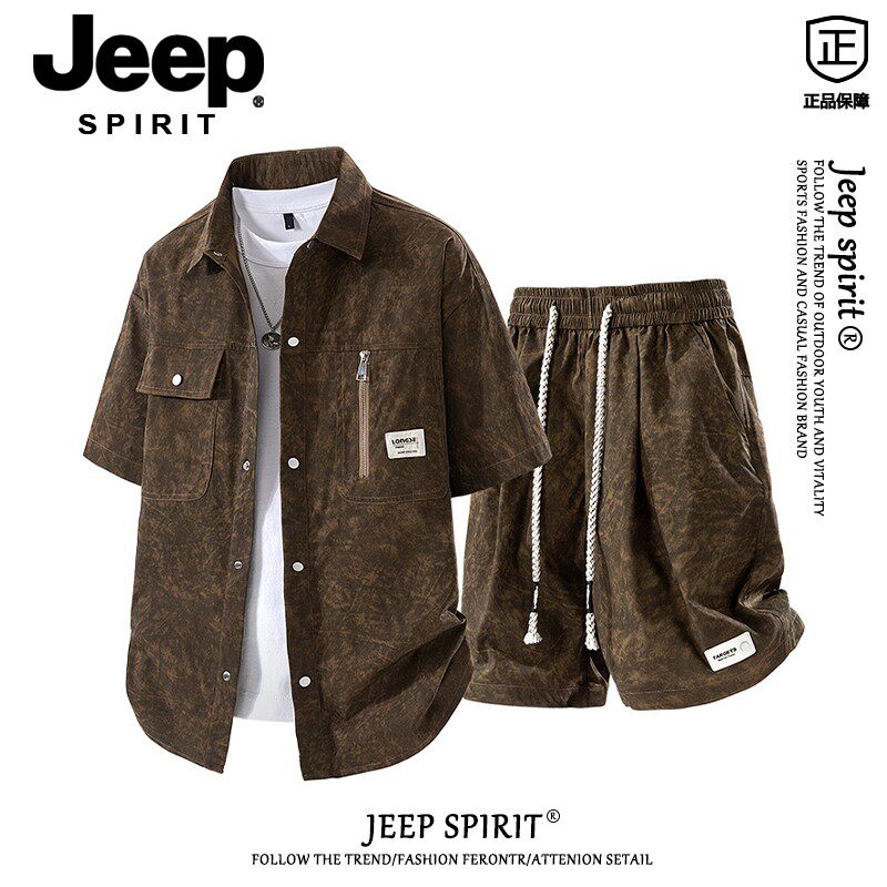 Jeep Spirit Американский костюм большого размера — мужская летняя новая повседневная спортивная рубашка, шорты, комплект из двух предметов для мужчин