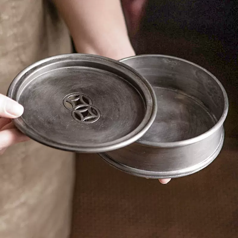 大丸精製 四君子文茶こぼし 七宝透蓋  錫製建水 煎茶道具 約288g　M257 大丸精製 四君子文茶こぼし 七宝透蓋 錫製建水 煎茶道具 約288g M257