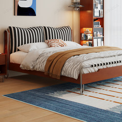 French-Style Retro Flowing Shadow Bed, Solid Wood Bed, Fabric Bed, Upholstered Bed, Mid-Century Style 1.8m 2025 New Model Master Bedroom Large Bed