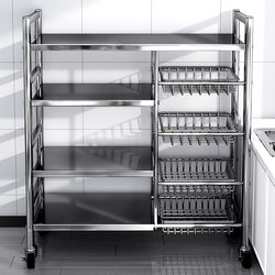 304 Stainless Steel Vegetable Basket Kitchen Rack Floor-Standing Multi-Layer Multi-Function Microwave Pot Storage Rack for Home Use