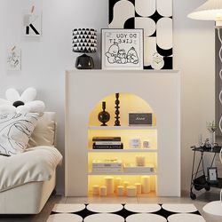 French-Style White Fake Fireplace with Lights, Decorative Side Cabinet, Living Room Entrance Wall-Mounted Storage Rack, Art Display Cabinet