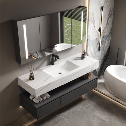 2025 New Bathroom Cabinet Hotel-Style Slate Seamless Ceramic Integrated Basin Bathroom Washbasin Sink Combination