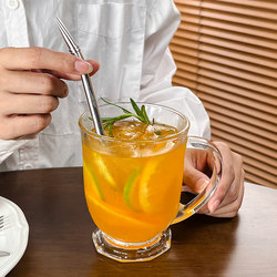 Gulu Gulu Large Cup‖ ins Korean-Style Large-Capacity Retro Glass Cup with Handle for Juice, Milk Tea, and Milk