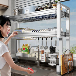 Kitchen Drain Rack Above the Sink, Stainless Steel Dishwashing Sink for Storing Dishes and Cutlery, Multi-Layer Multi-Functional Rack