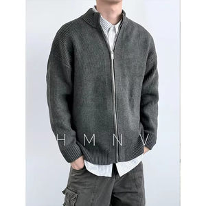 
HMN Studio American retro stand-up collar knitted cardigan sweater for men's autumn and winter new loose casual all-match jacket
