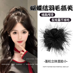 Black Feather Claw Clip for High Ponytail, Hair Clip for Women, Back of the Head, Autumn and Winter, High-End Furry Shark Clip