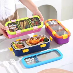 304 Stainless Steel Insulated Lunch Box with Compartments, Rectangular Lunch Box for Students and Office Workers, with Lid and Seal
