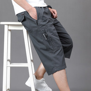 
Men's cropped pants summer dad casual cotton shorts loose middle-aged and elderly 7-point mid-sized pants big shorts men's breeches