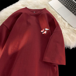 2026 Year of the Horse National Trend Koi Fish Fortune Creative T-Shirt Short Sleeve Summer Men's Top Pure Cotton Heavyweight 260g Half Sleeve