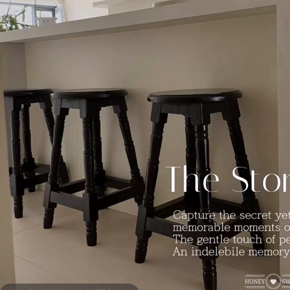 高脚椅圆凳高脚凳中古风欧式吧台凳实木酒吧凳吧台椅