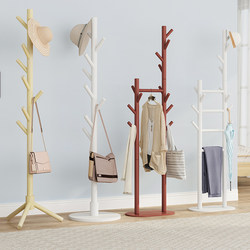 Solid Wood Coat Rack, Bedroom Floor-Standing Vertical Household Clothes Rack, Dormitory Simple Hook, Room Storage Clothes Drying Rack