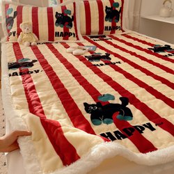 Ins Milk Velvet Mattress Single Piece Winter Thickened Fleece Tatami Quilted Bed Sheet Single Three-Piece Set Warm Kang Cover 3