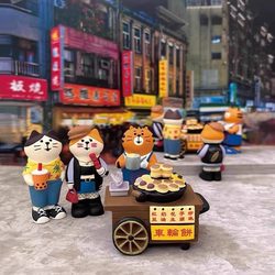 Zakka Japanese-Style Cat Bookstore Night Market Girl Snack Wheel Cake Stall Cart Tabletop ins Resin Crafts Ornaments