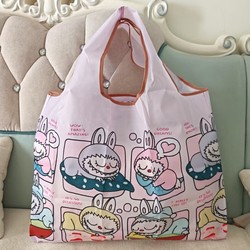 Labubu Cartoon Eco-Friendly Bag Foldable Shopping Bag Supermarket Grocery Bag Shoulder Tote Bag Waterproof Storage